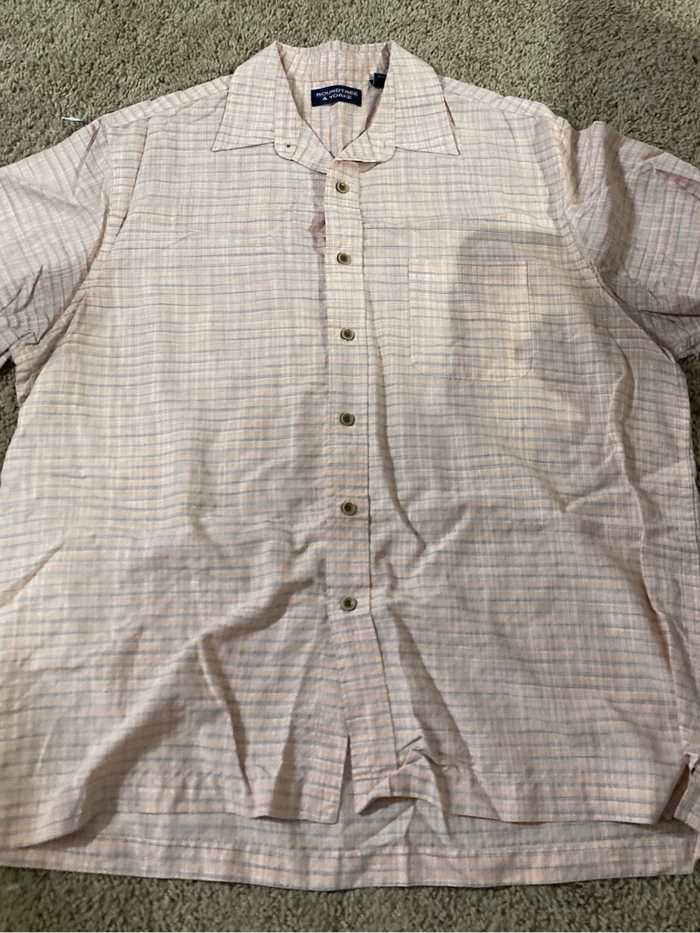 Roundtree & Yorke Peach Plaid Short-Sleeve Button-Down Shirt